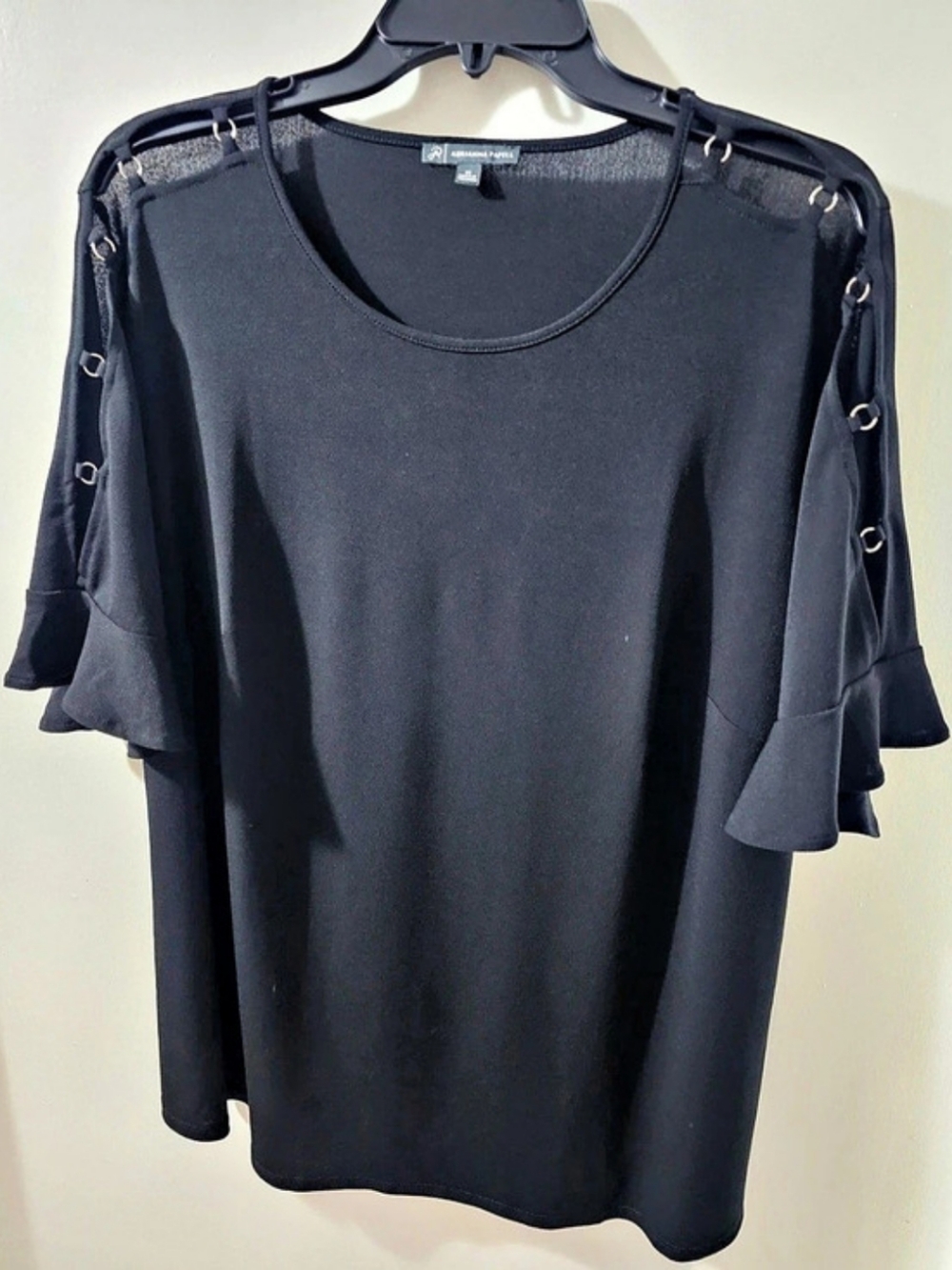 Adrianna Papell Ruffled Sleeve Blouse in Black Size 1X Like New